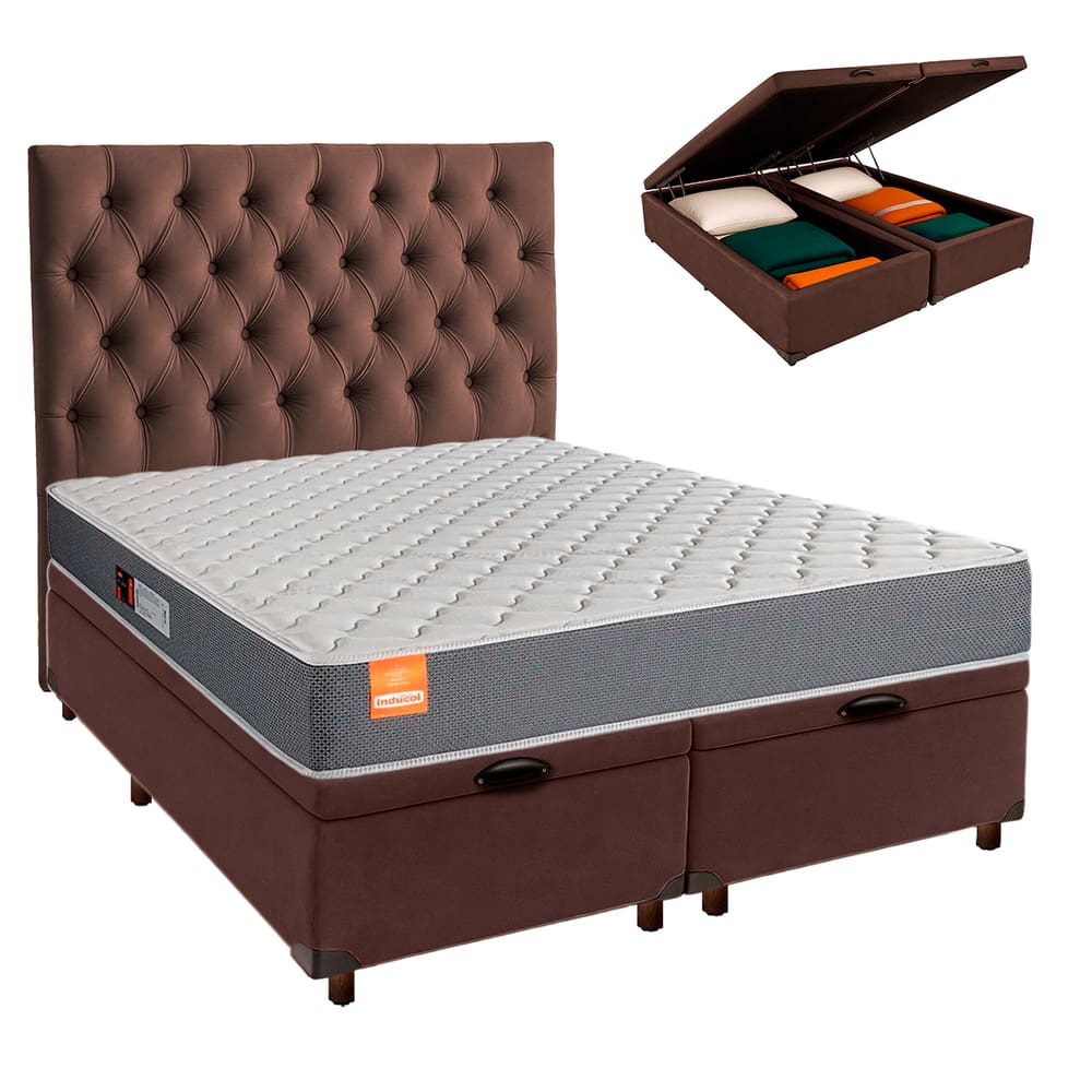 Kit Cama Box Bau + Cabeceira + Colchão Queen D23 - Pro - Inducol