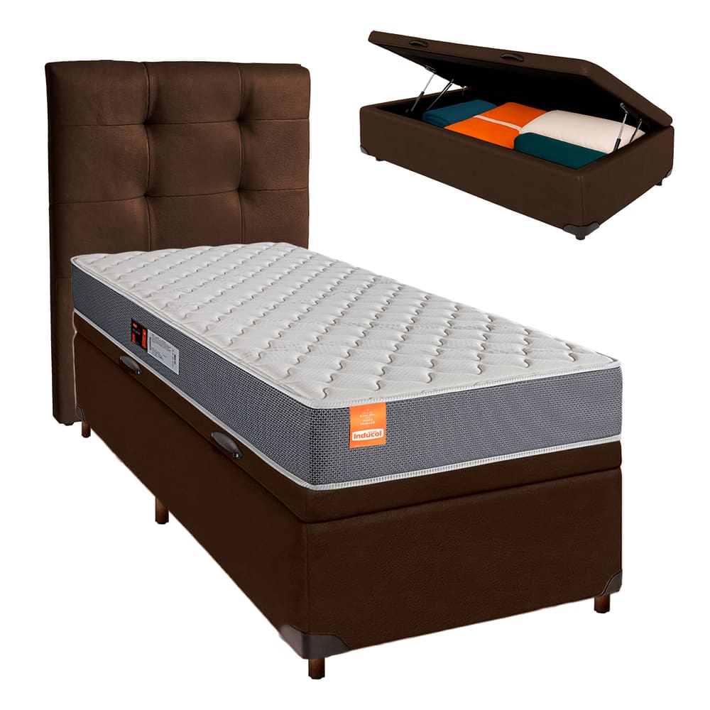 Kit Cabeceira + Cama Box Bau  + Colchão Solteiro D23 Pro Inducol