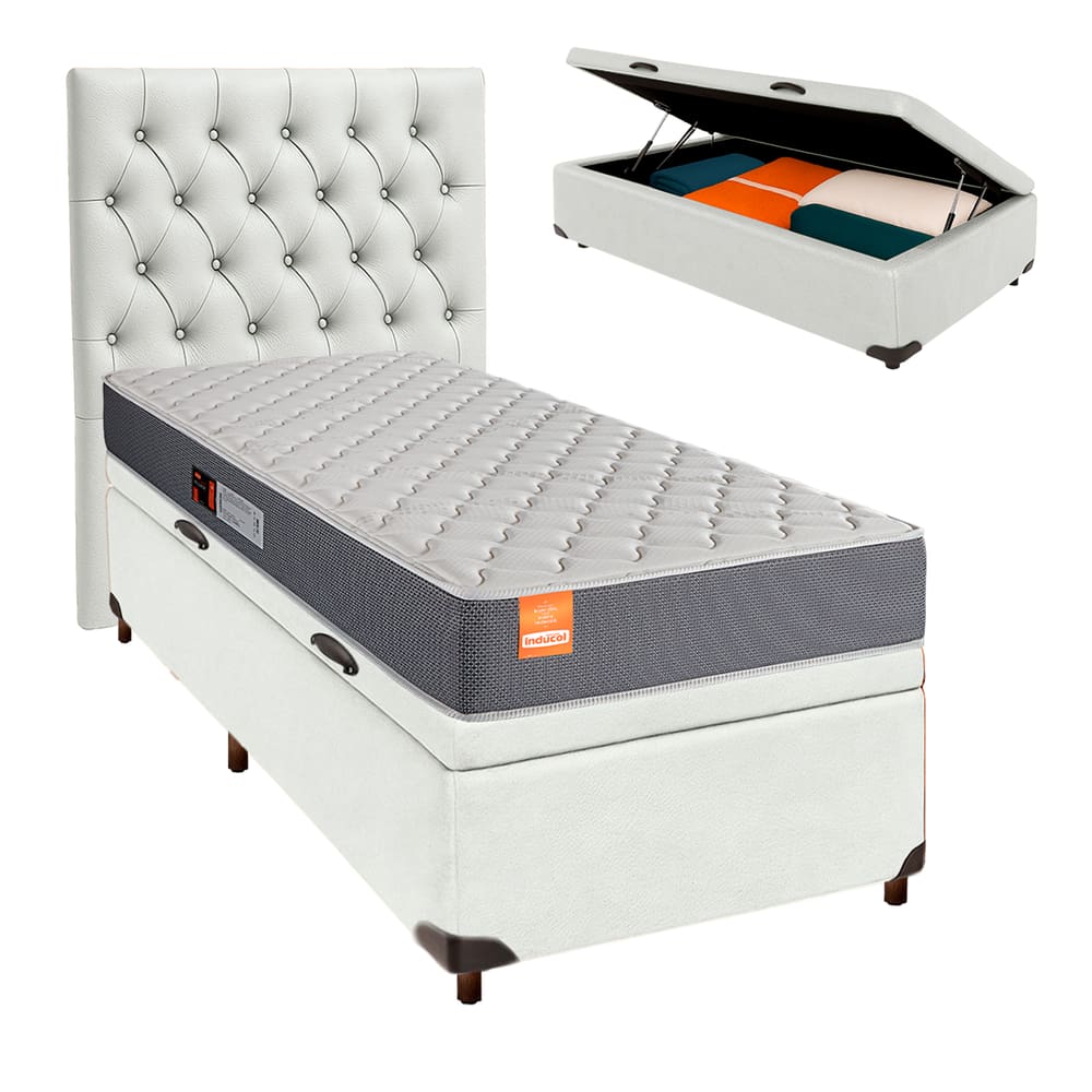 Kit Cabeceira + Cama Box Bau  + Colchão Solteiro D23 Pro Inducol