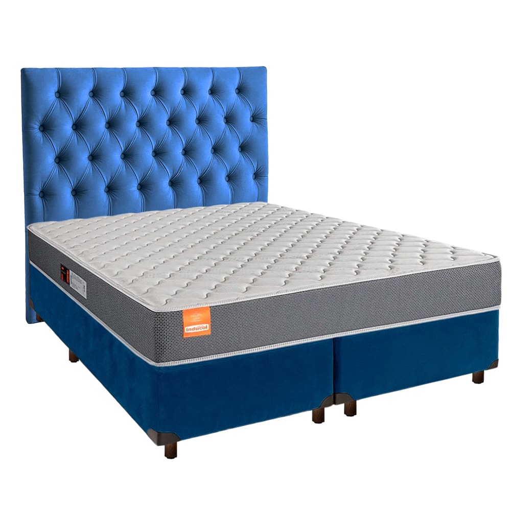 Cama + Box Azul e Colchão D23 King - Pro Inducol + Cabeceira