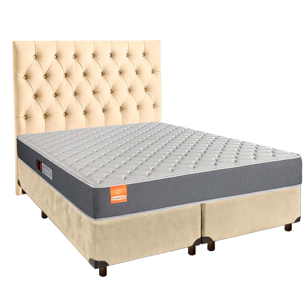 Cama Box + Colchão King D23 Pro Inducol + Cabeceira Estofada