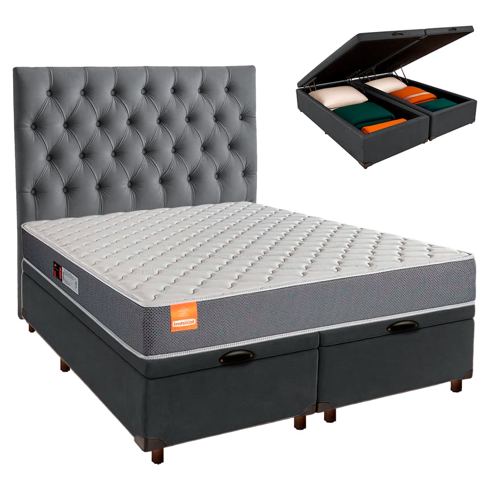 Kit Cama Box Bau + Cabeceira + Colchão King D23 - Pro - Inducol