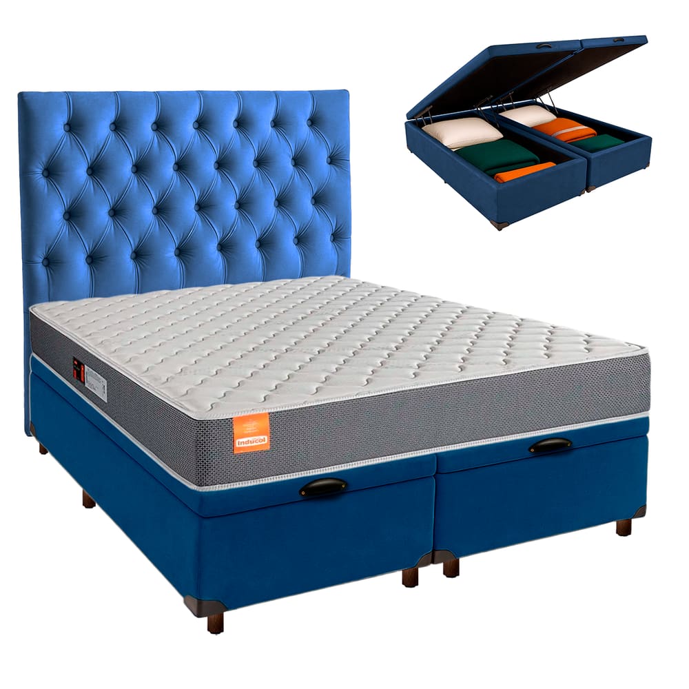 Kit Cabeceira + Cama Box Bau + Colchão King D23 Pro Inducol