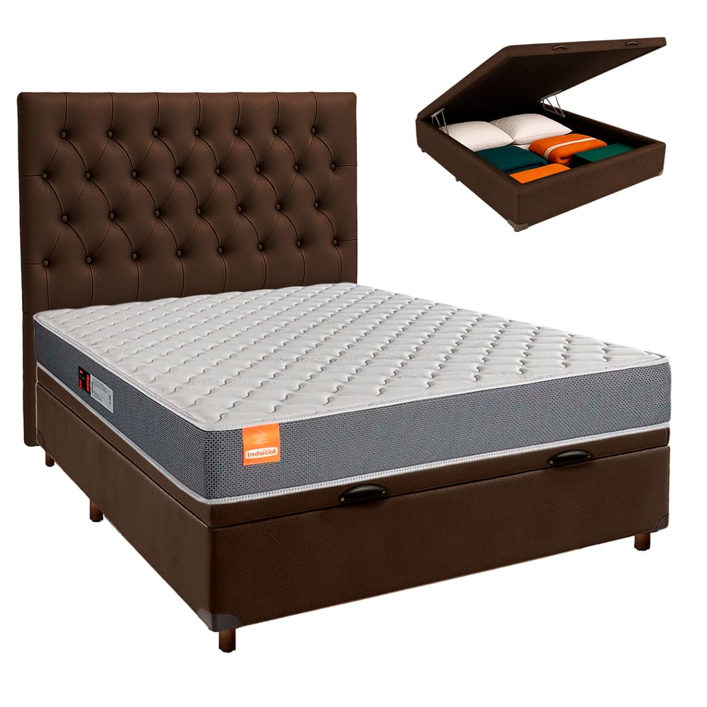 Cama + Bau Blindado e Colchão D23 Casal - Pro Inducol + Cabeceira