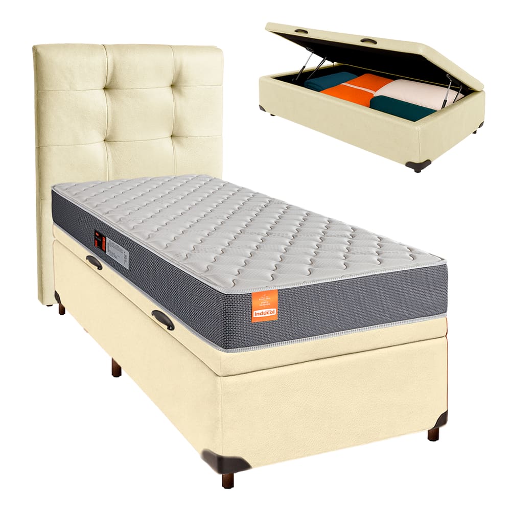 Kit Cama Box Bau + Cabeceira + Colchão Solteiro D23 - Pro - Inducol