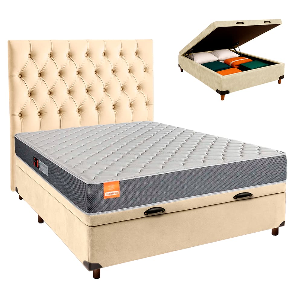 Kit Cabeceira + Cama Box Bau  + Colchão Casal D23 Pro Inducol