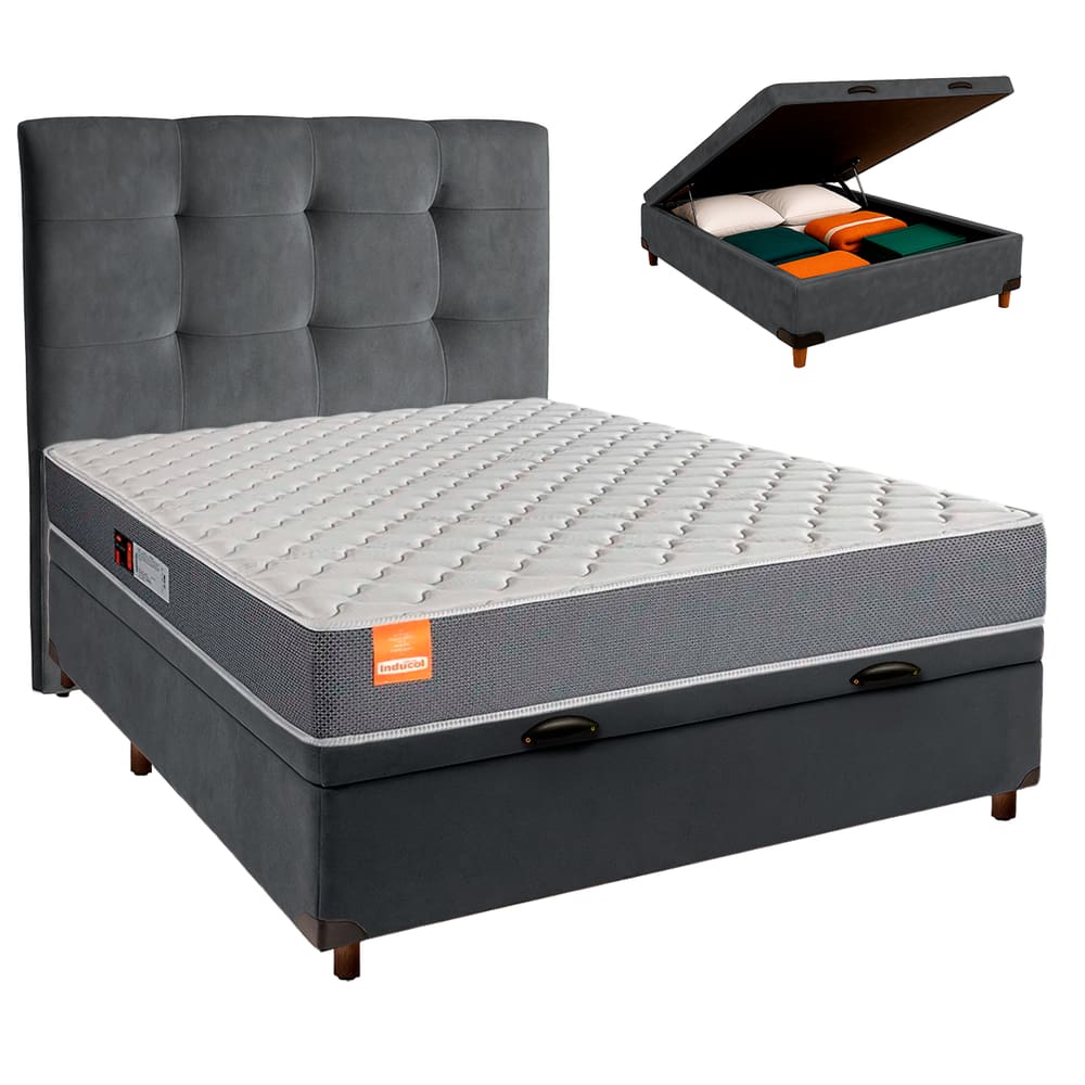Kit Cama Box Bau + Cabeceira + Colchão Casal D23 - Pro - Inducol