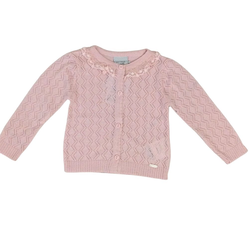 Cardigan infantil fem Noruega  branca rosa