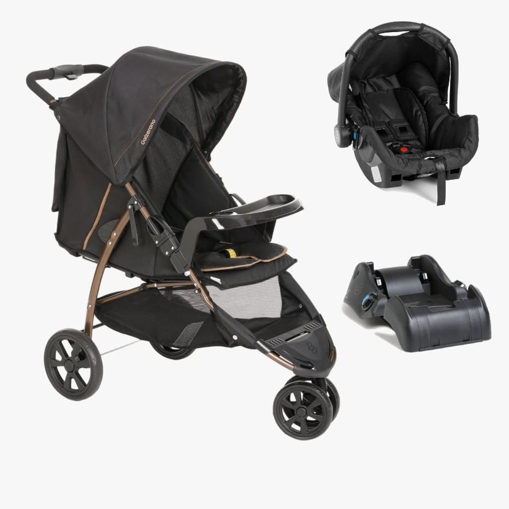 Trio Carrinho Cross Trail Preto Cobre + Bebê Conforto e Base