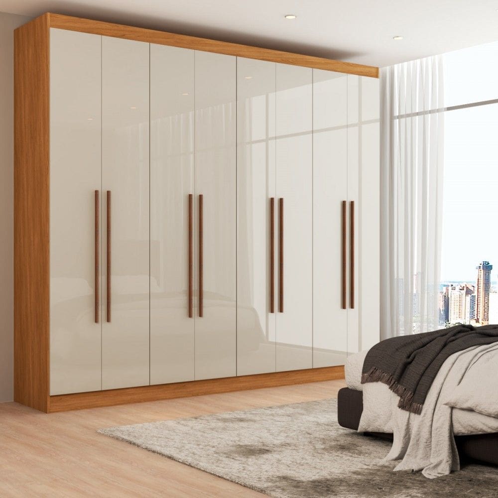 Guarda-Roupa Casal Ele e Ela 8 Portas 8 Prateleiras Cinamomo/Off White - Pm
