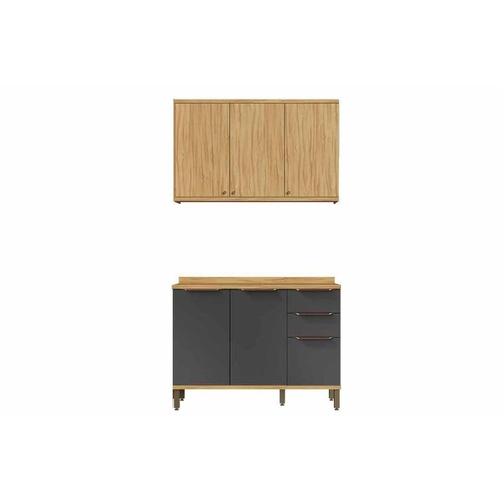 Kit Cozinha Modulada 2 Peças Sauvignon (1Aéreo+1Balcão) C2P60 Amendoa/Grafite-Ronipa