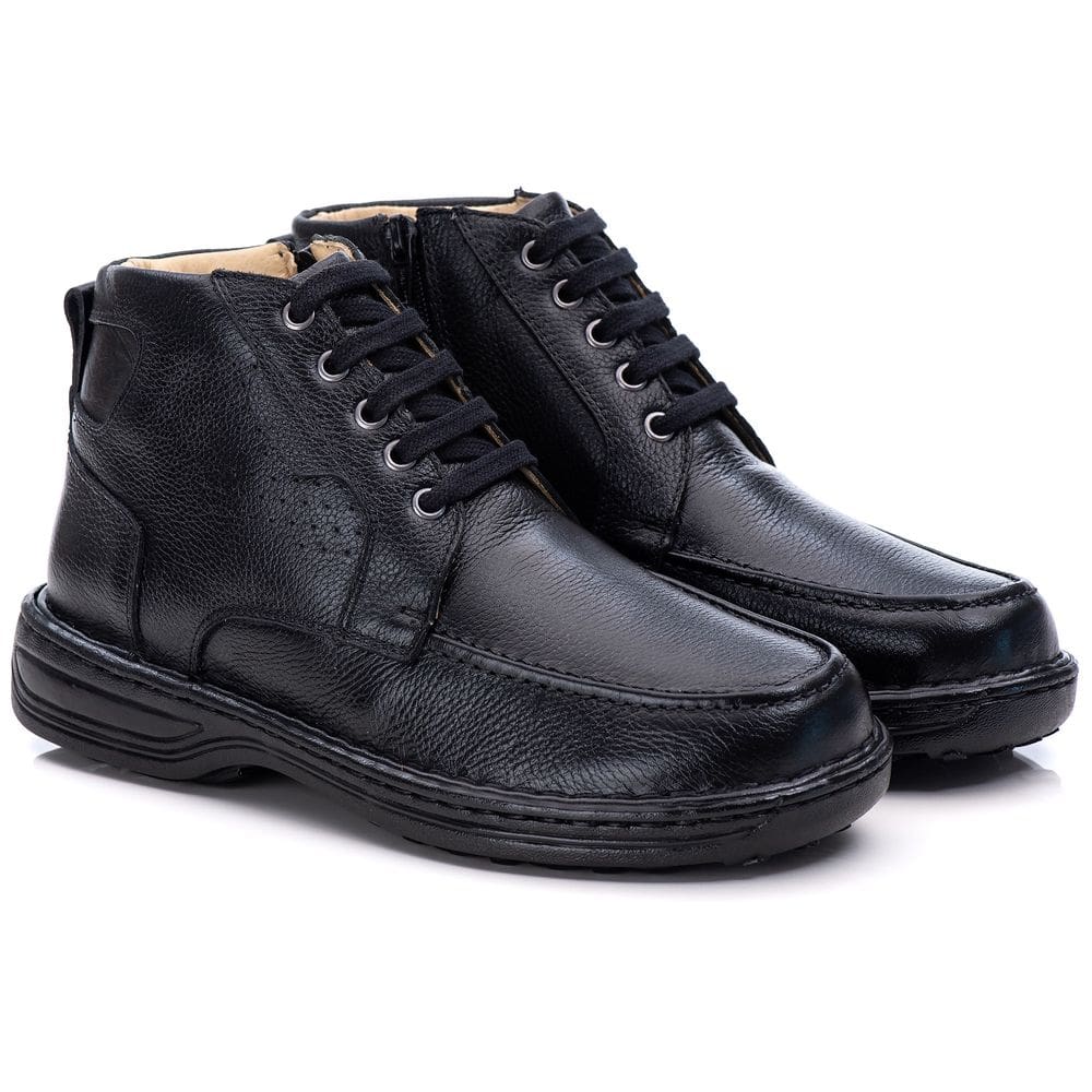 Coturno Casual Conforto Couro Preto - RT8003FLOPTO