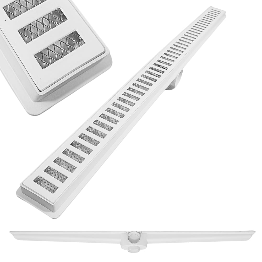 Ralo Linear 5x50 Seca Box Banheiro Branco Alumínio e Coletor Branco Saídas 40mm e Tela (5cm x 51cm)