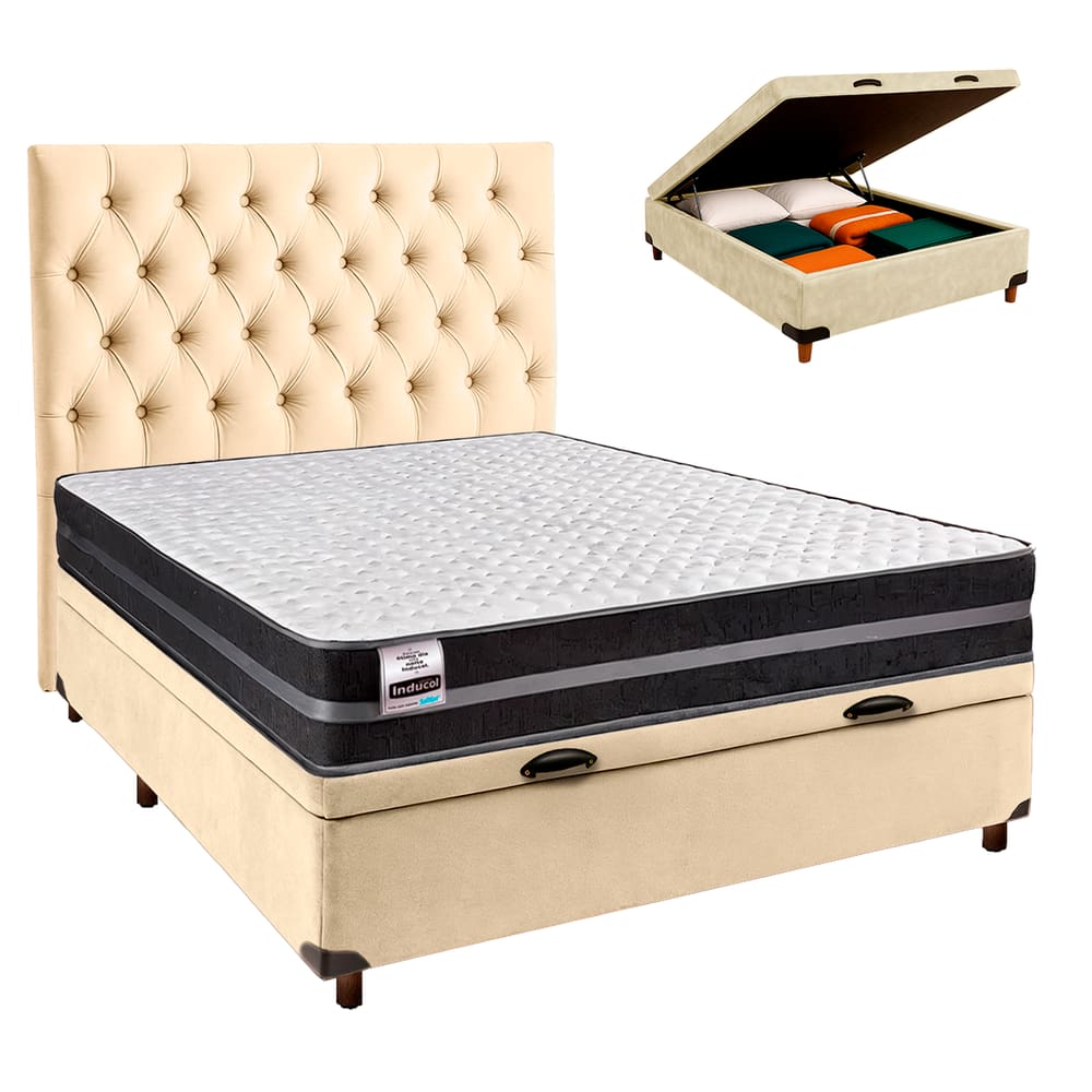 Kit Cama Box Bau + Cabeceira + Colchão Casal Molas Ultralastic - Bogota - Inducol