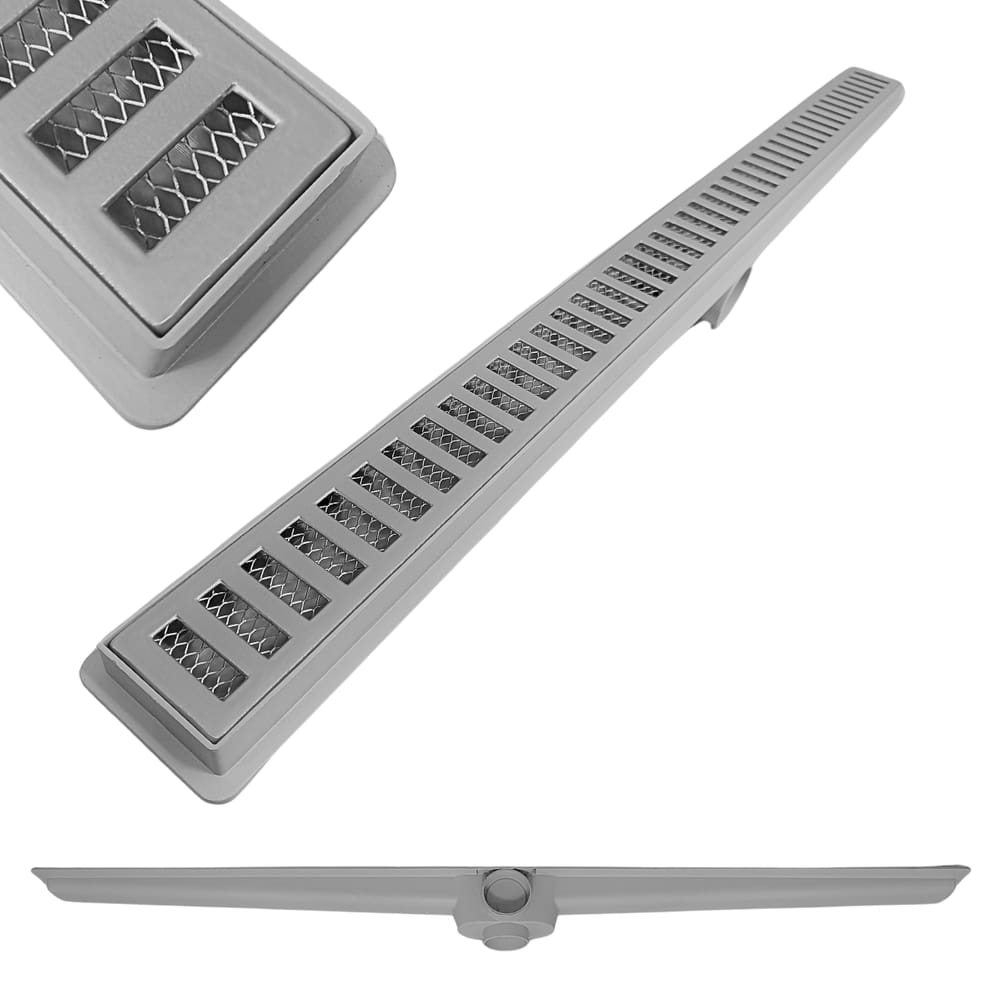 Ralo Linear 5x60 Seca Box Banheiro Cinza Alumínio e Coletor Cinza o Saídas 40mm e Tela (5cm x 61cm)