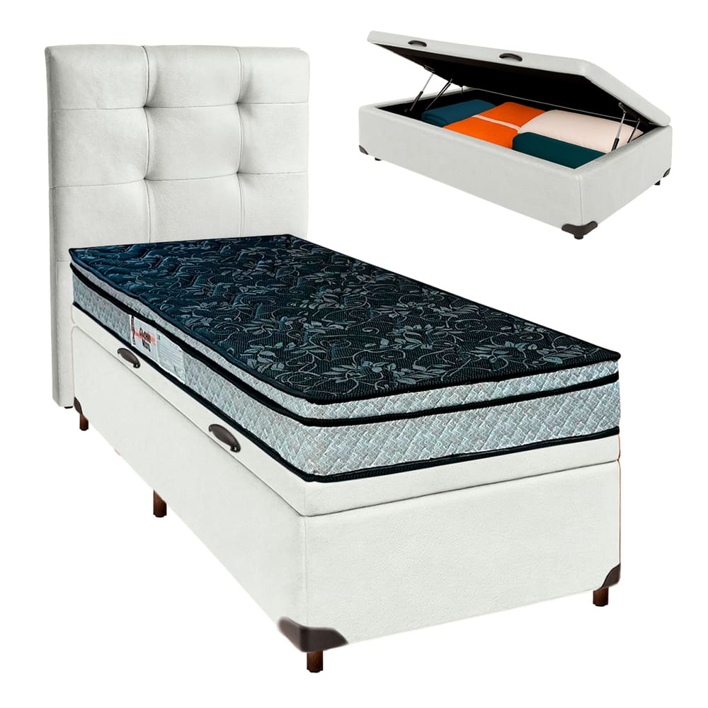 Kit Cabeceira + Cama Box Bau  + Colchão Solteiro D28 Conforto Paropas