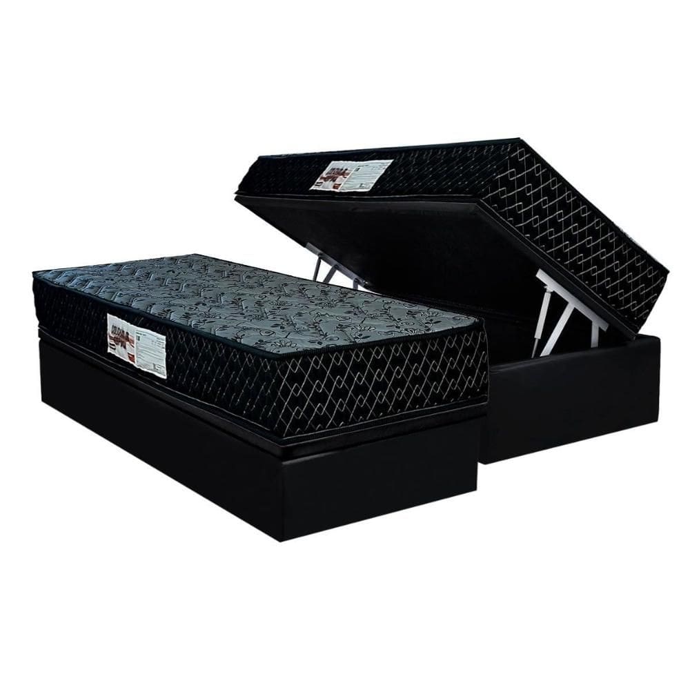 Cama Box Baú Solteiro: Colchão Anatômico Paropas AG65 Prime Gold Black + Base CRC Suede Black (88x188)