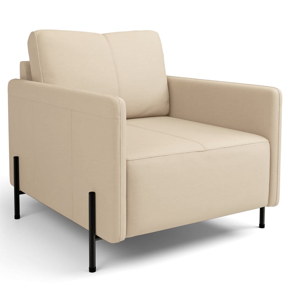 Poltrona Decorativa Para Sala Living Pés Industrial Domani L06 Couro Nude - Lyam Decor