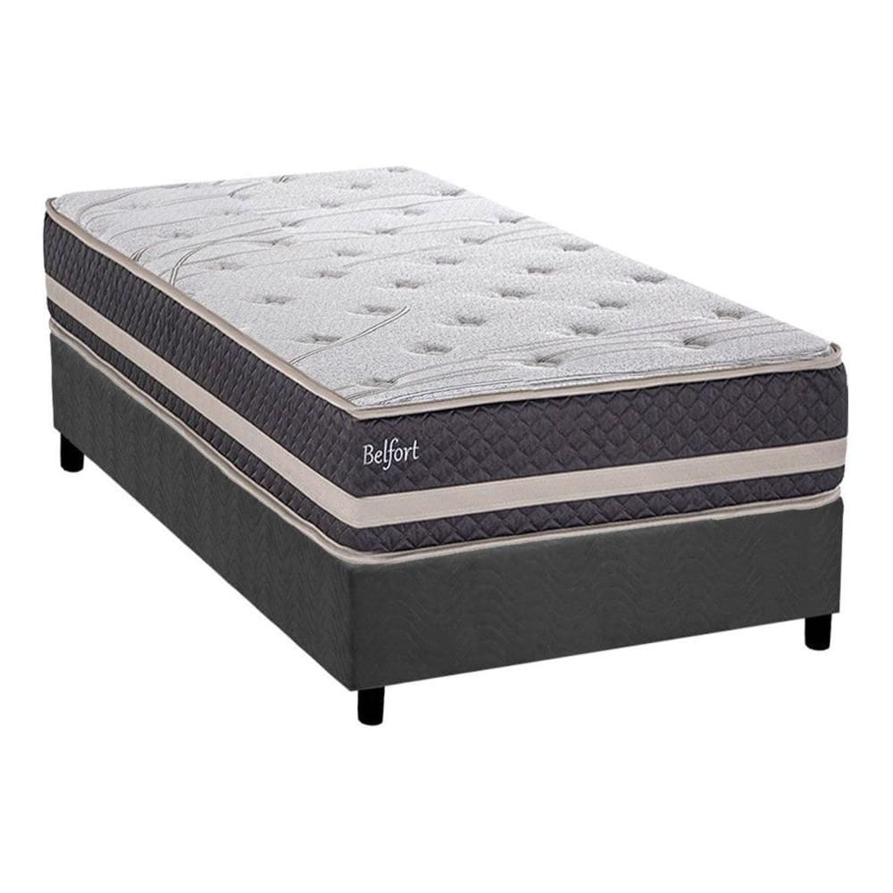 Conjunto Box Solteiro: Colchão Espuma Herval AG65 Belfort + Base CRC Suede Gray (88x188)