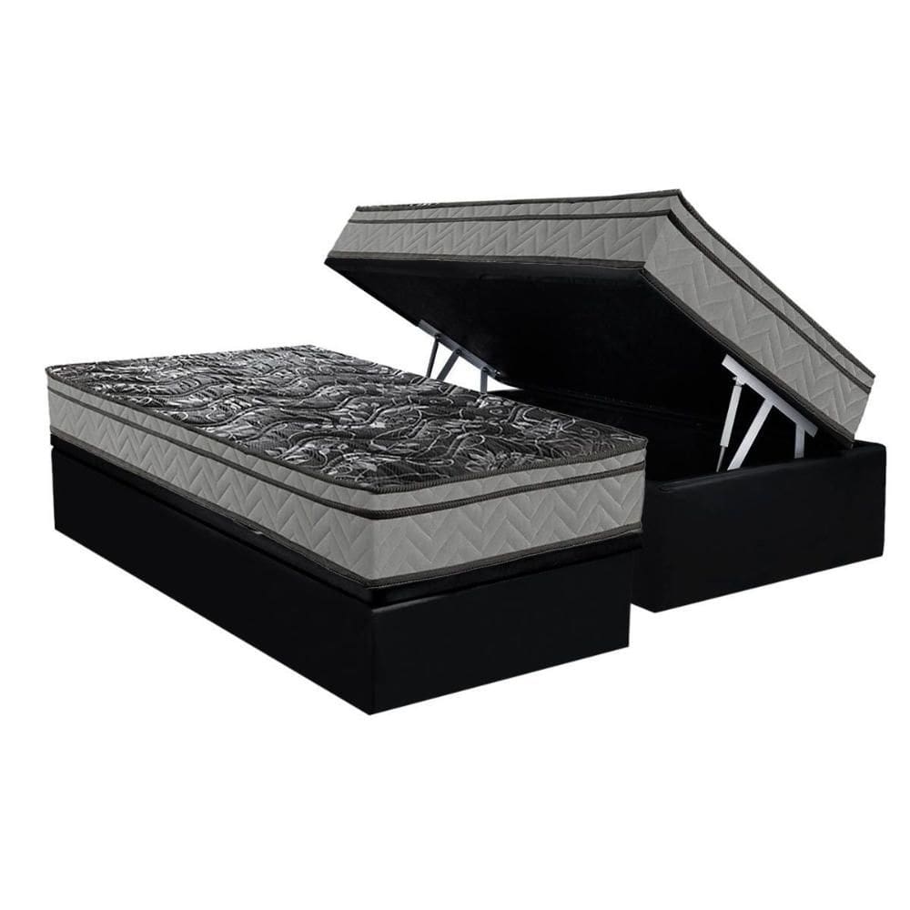 Cama Box Baú Solteiro: Colchão Ortopédico Paropas D28 Conforto Ultra Firme + Base CRC Suede Black (88x188)