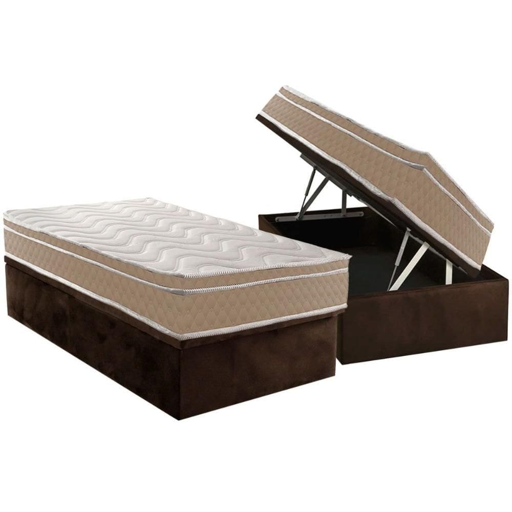 Cama Box Baú Solteiro: Colchão Ortopédico Paropas D33 Conforto Ultra Firme + Base CRC Suede Brown (88x188)
