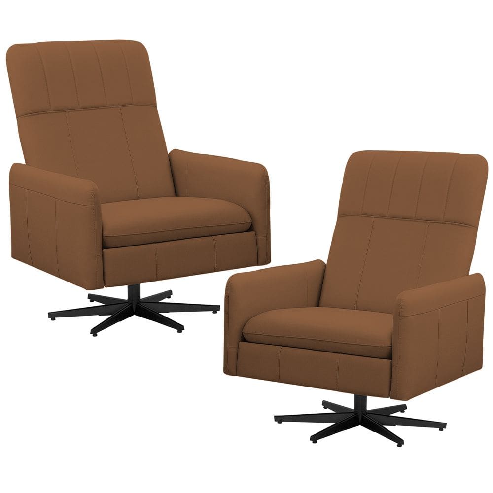 Kit 2 Poltronas Decorativa Giratória Retrátil Reclinável Lutor L06 Couro Caramelo - Lyam Decor