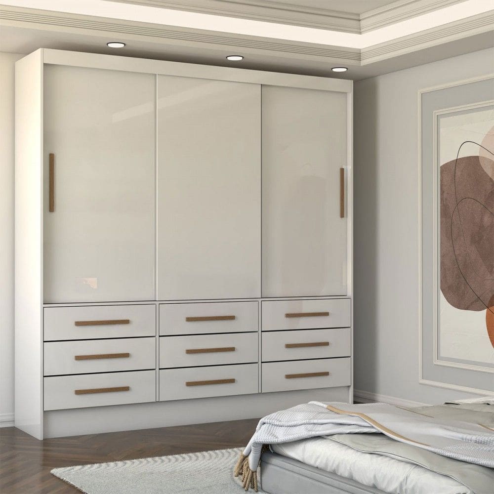 Guarda-Roupa Casal Nauru 3 Portas 9 Gavetas Branco - Panorama Móveis