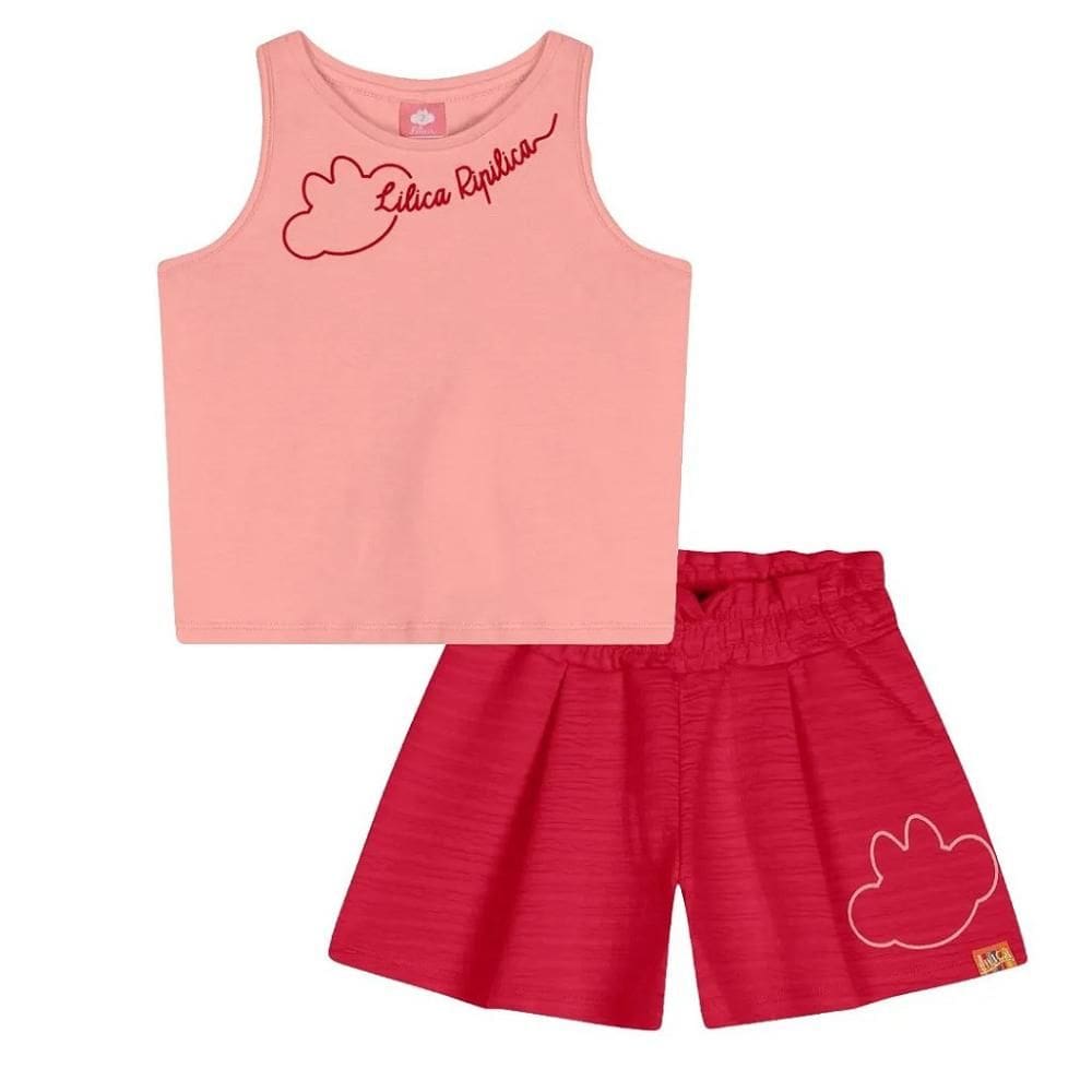 Conjunto Curto Lilica Ripilica Regata e Short Rosa Vermelho