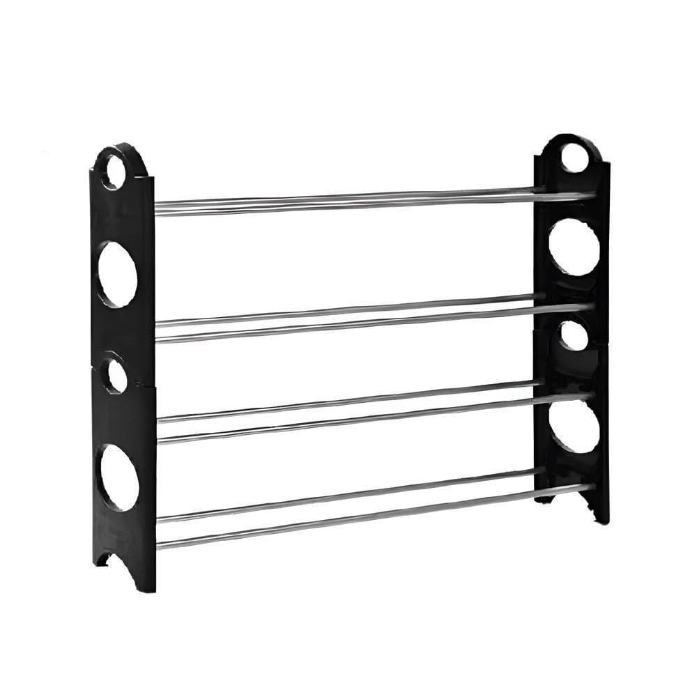 Sapateira 12 Pares Grande Expansível Empilhável 4 Prateleiras Alumínio Desmontável Preto