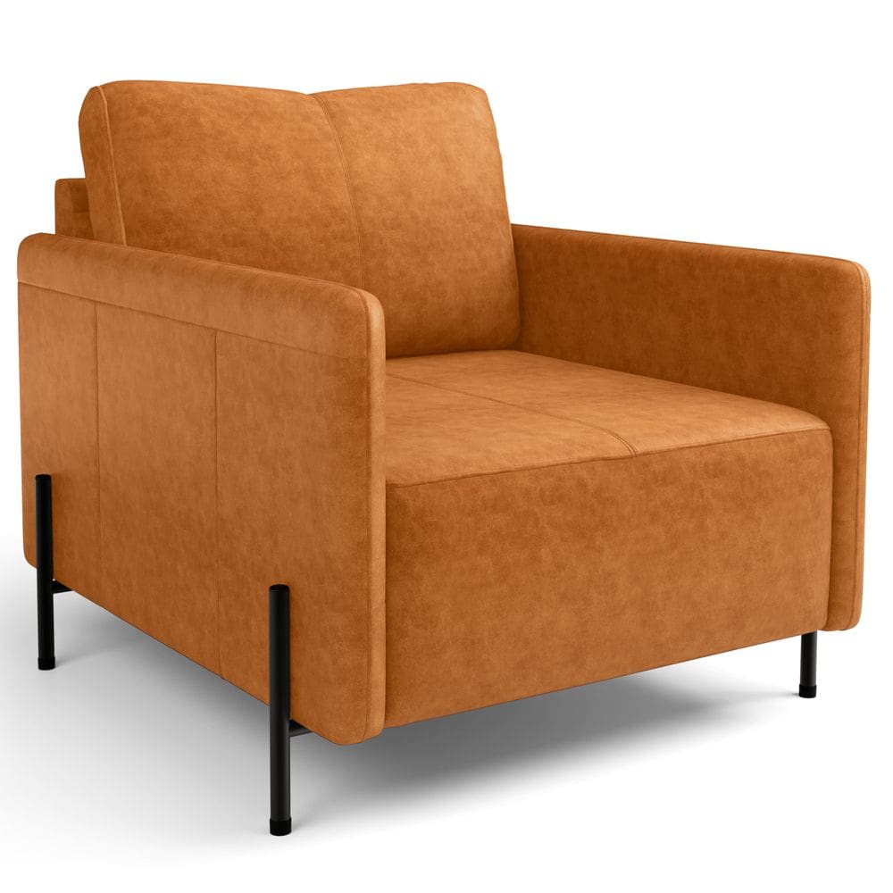 Poltrona Decorativa Para Sala Living Pés Industrial Domani L06 Couríssimo Whisky - Lyam Decor