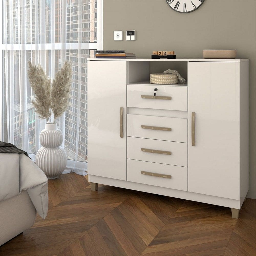Cômoda Reducio 2 Portas 4 Gavetas Branco - Panorama Móveis