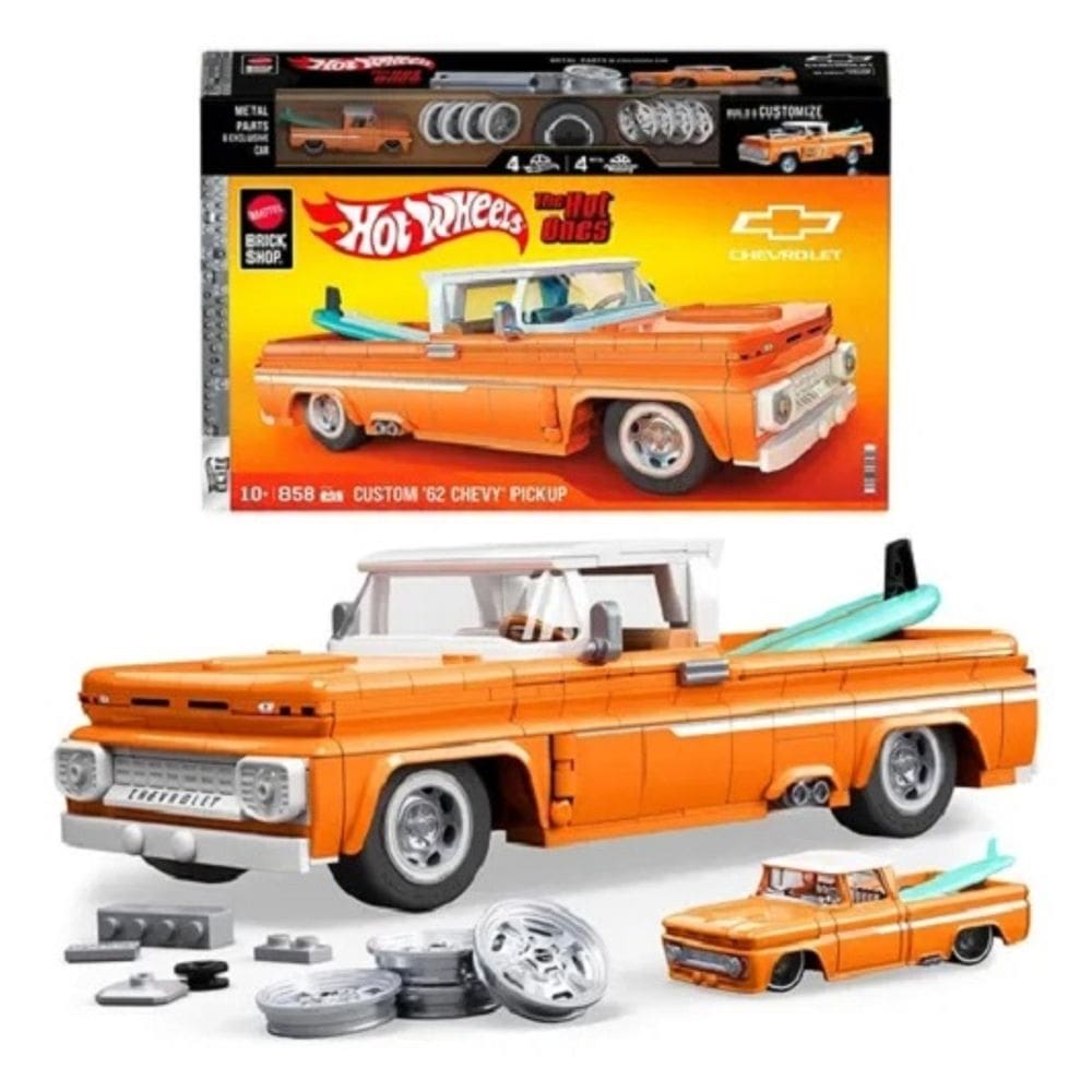 Hot Wheels Brick Shop Blocos Montar Custom Chevy 62 Pickup – Exclusiva Miniatura Metal – 858 peças