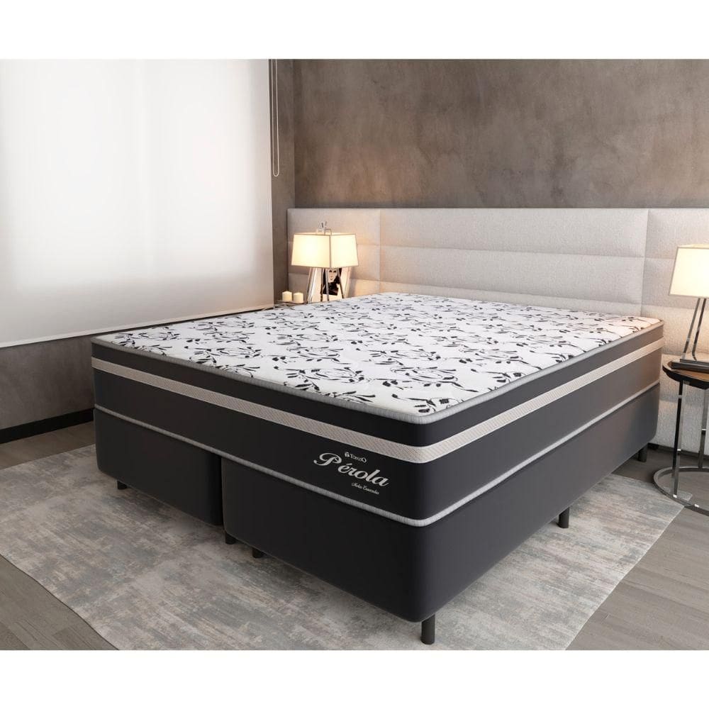 Cama Box Casal (158X68) D26 Molas Ensacadas Cinza Perola Topazio Colchões