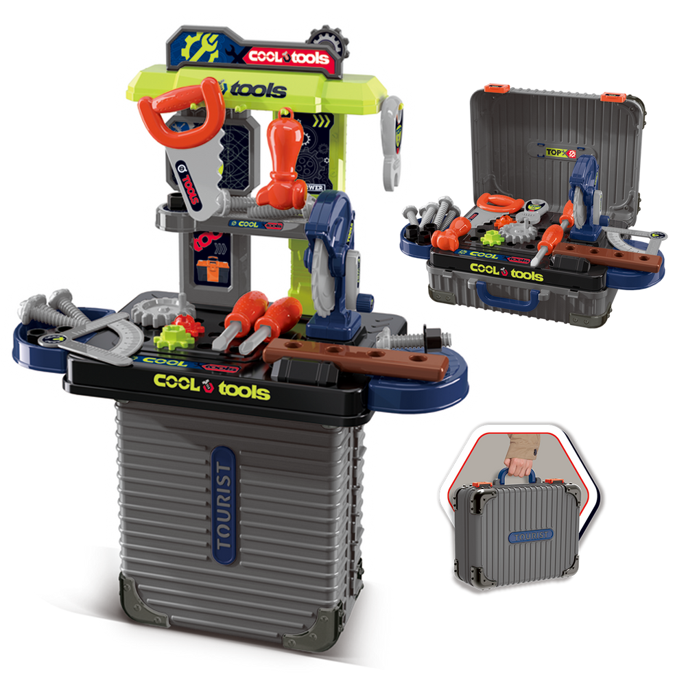 Bancada de Ferramentas Infantil 3 em 1 Maleta 31pç Maxi Toys