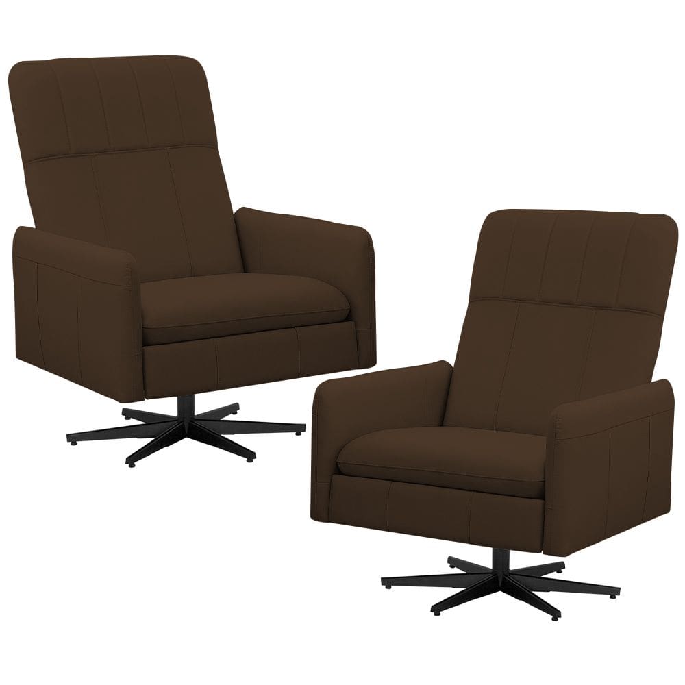 Kit 2 Poltronas Decorativa Giratória Retrátil Reclinável Lutor L06 Couro Marrom - Lyam Decor