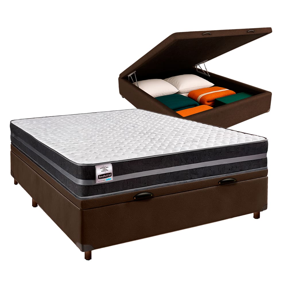 Colchão Casal Molas Ultralastic + Bau Marrom - Bogota Inducol