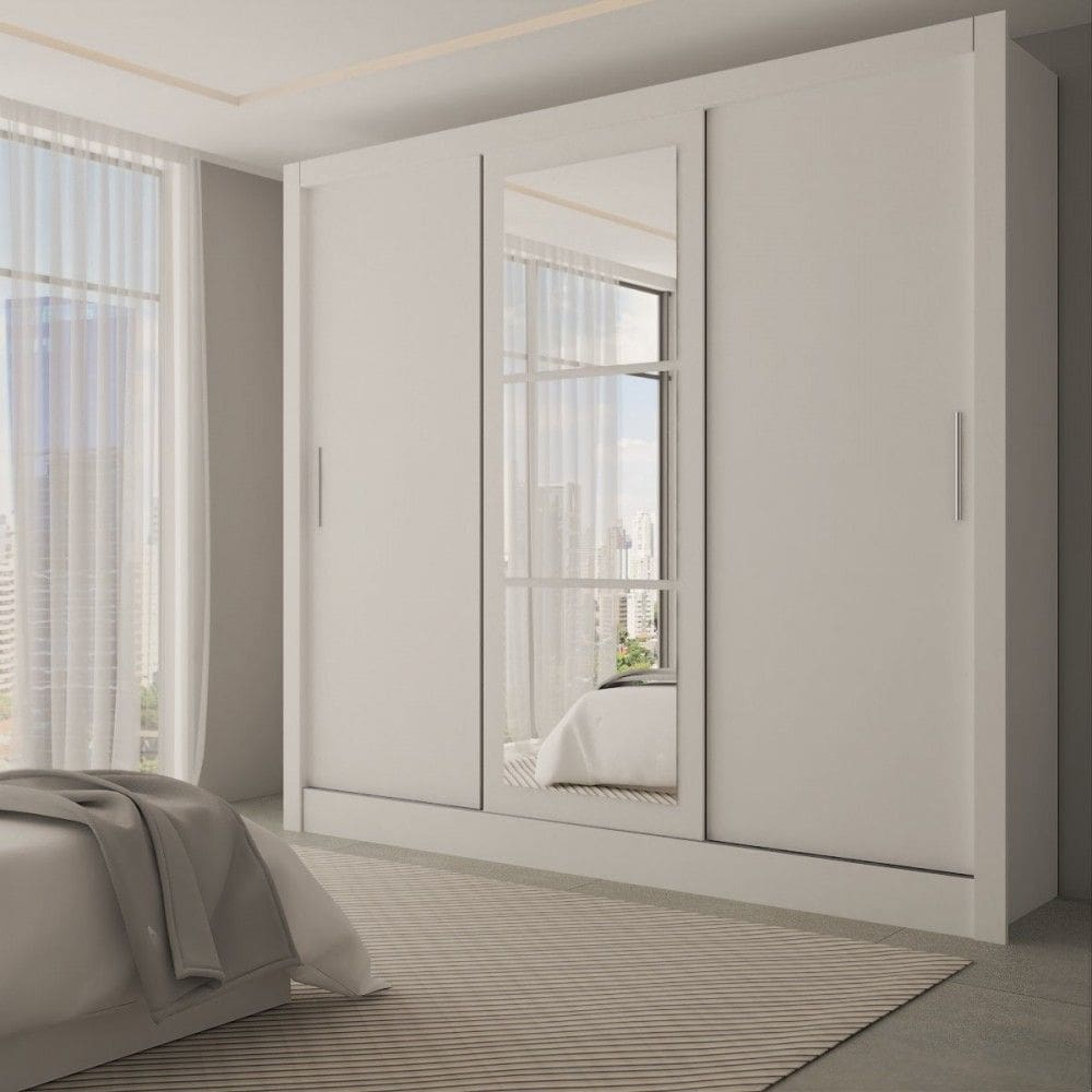 Guarda-Roupa Casal Sophia 3 Portas 3 Gavetas com Espelho Branco - Pm