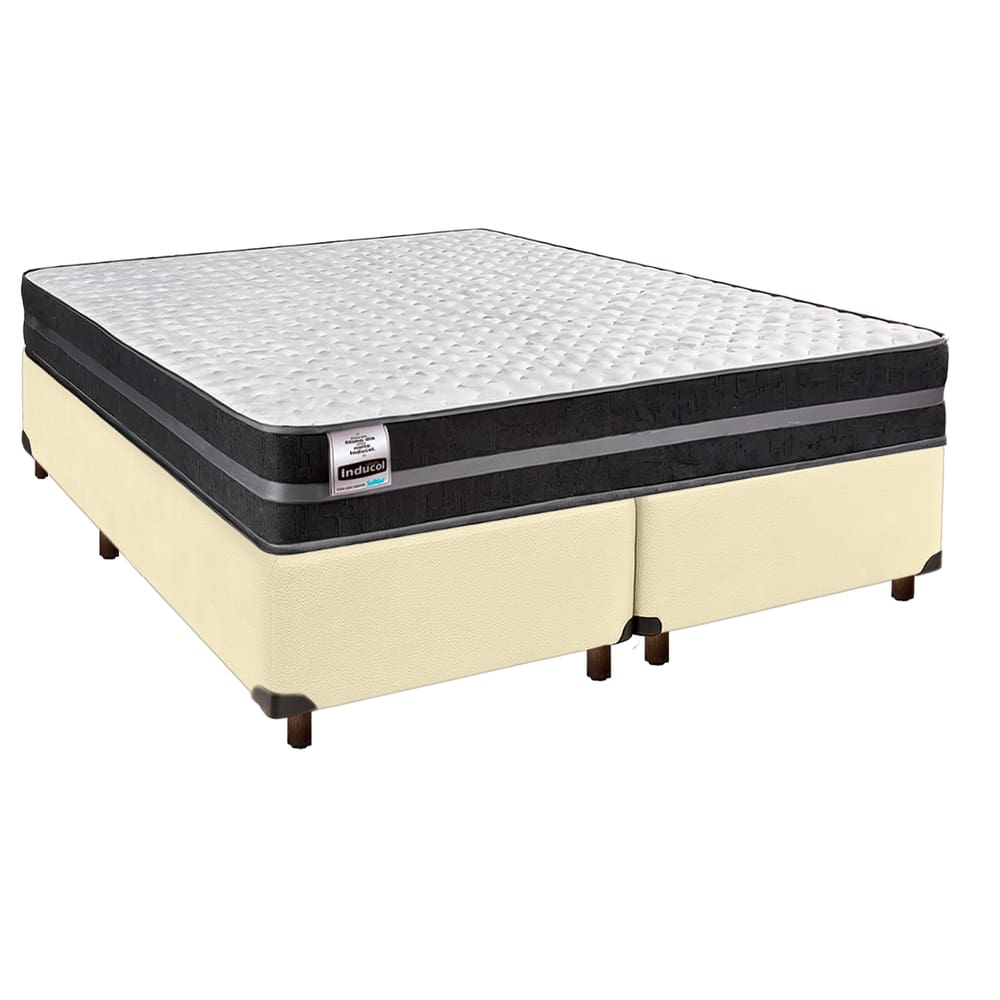 Conjunto Cama Box Bege Queen + Colchão Molas Ultralastic Bogota Inducol