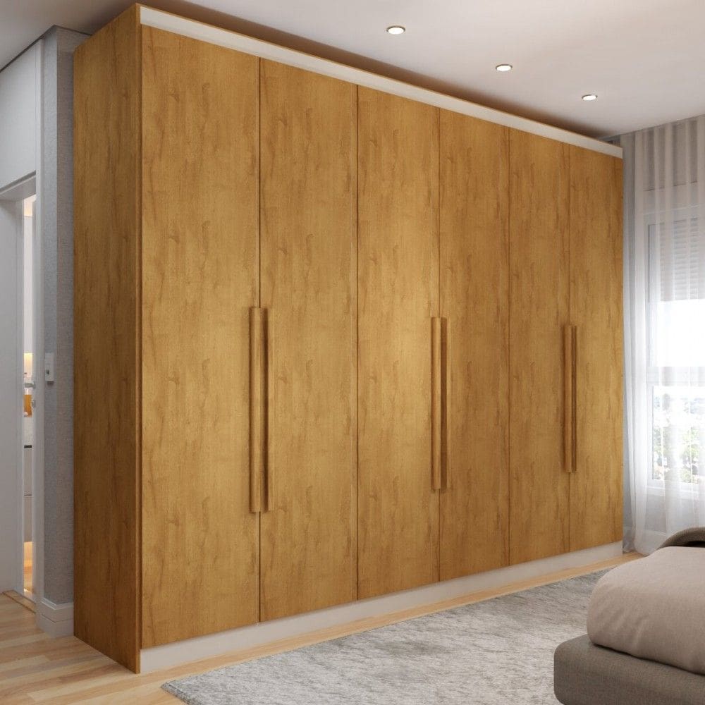 Guarda-Roupa Casal Madalena 6 Portas 4 Gavetas 100% Mdf Off White/Peroba - Panorama Móveis
