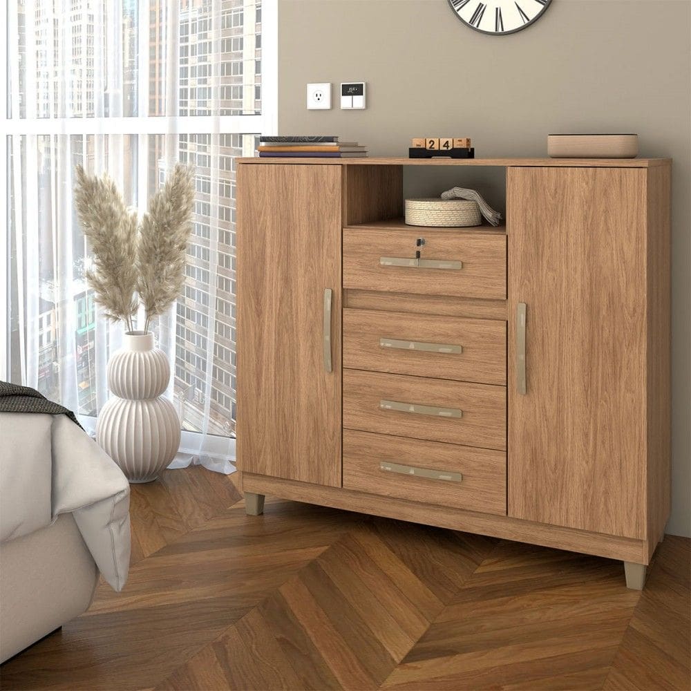 Cômoda Reducio 2 Portas 4 Gavetas Marrom - Panorama Móveis