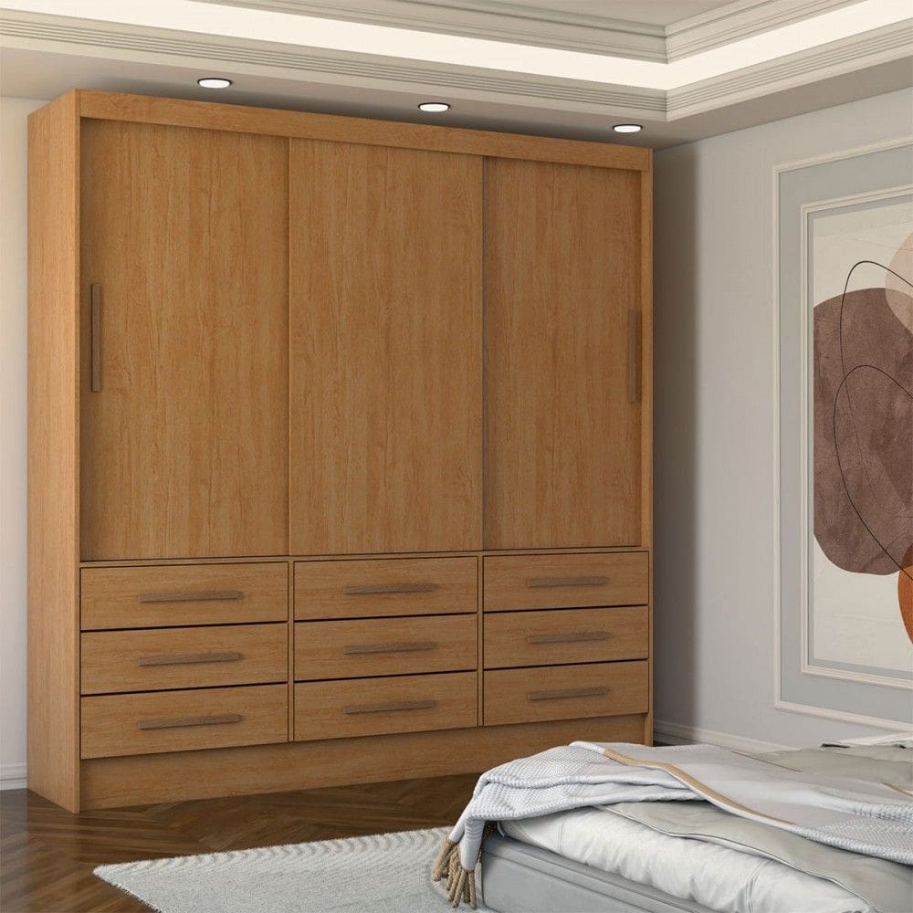Guarda-Roupa Casal Nauru 3 Portas 9 Gavetas Cinamomo - Panorama Móveis