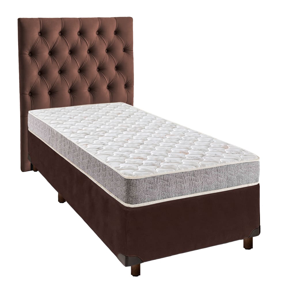 Cama + Box Marrom e Colchão D23 Solteiro - D23 Inducol + Cabeceira