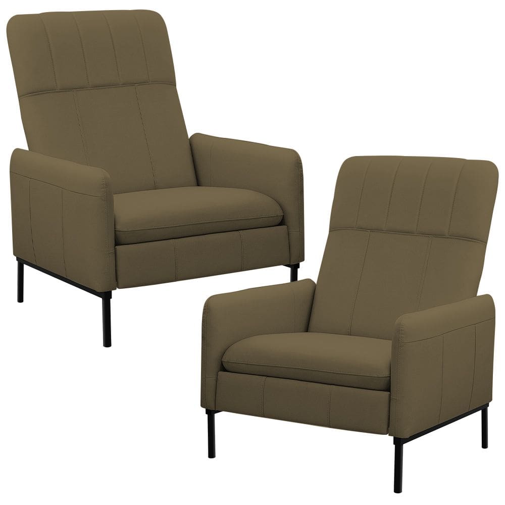 Kit 2 Poltronas Decorativa Fixa Retrátil Reclinável Lutor L06 Couro Verde Musgo - Lyam Decor