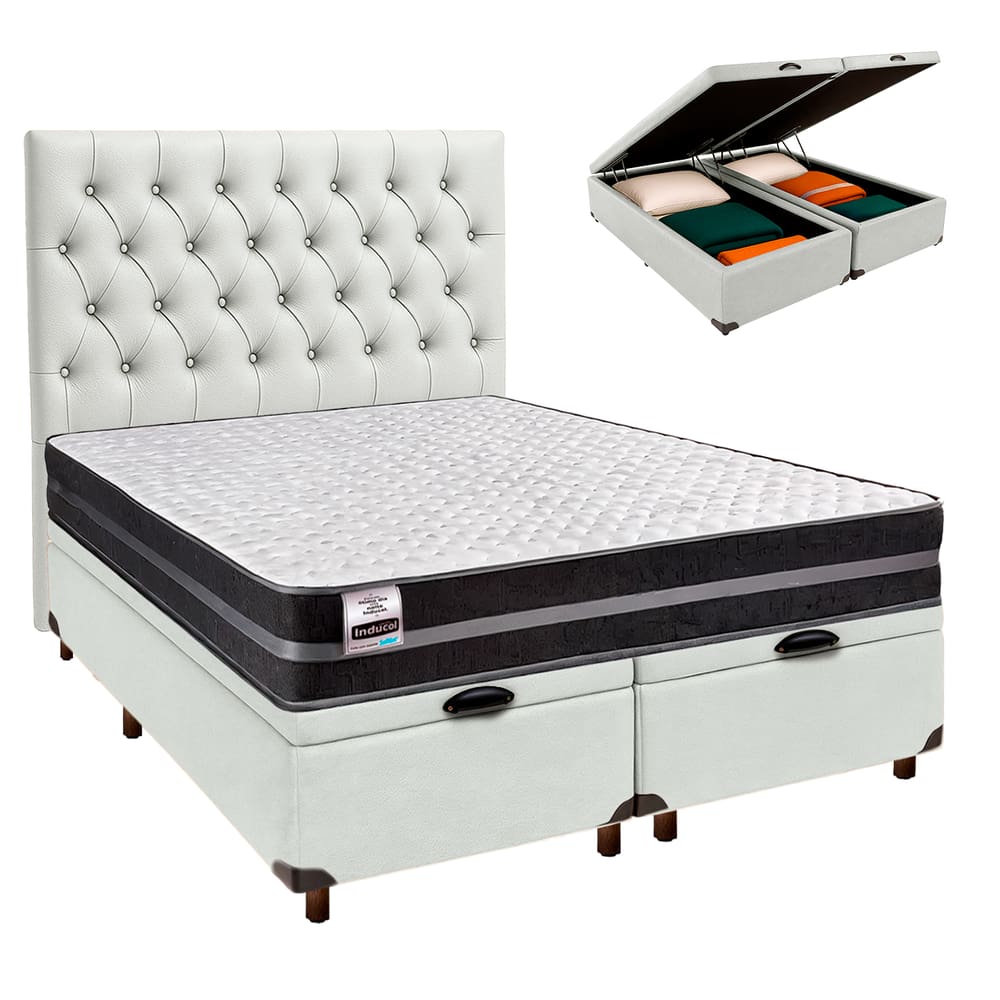 Kit Cama Box Bau + Cabeceira + Colchão Casal Molas Ultralastic - Bogota - Inducol