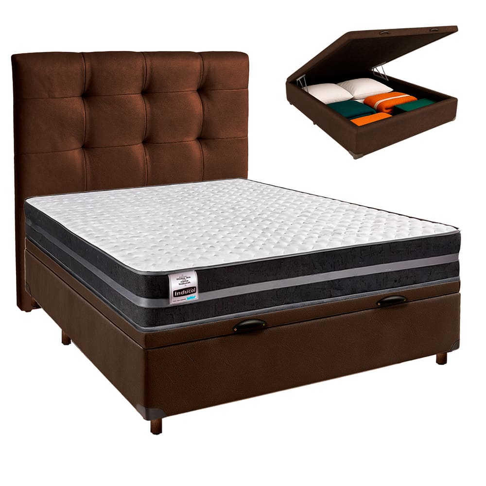 Kit Cama Box Bau + Cabeceira + Colchão Casal Molas Ultralastic - Bogota - Inducol