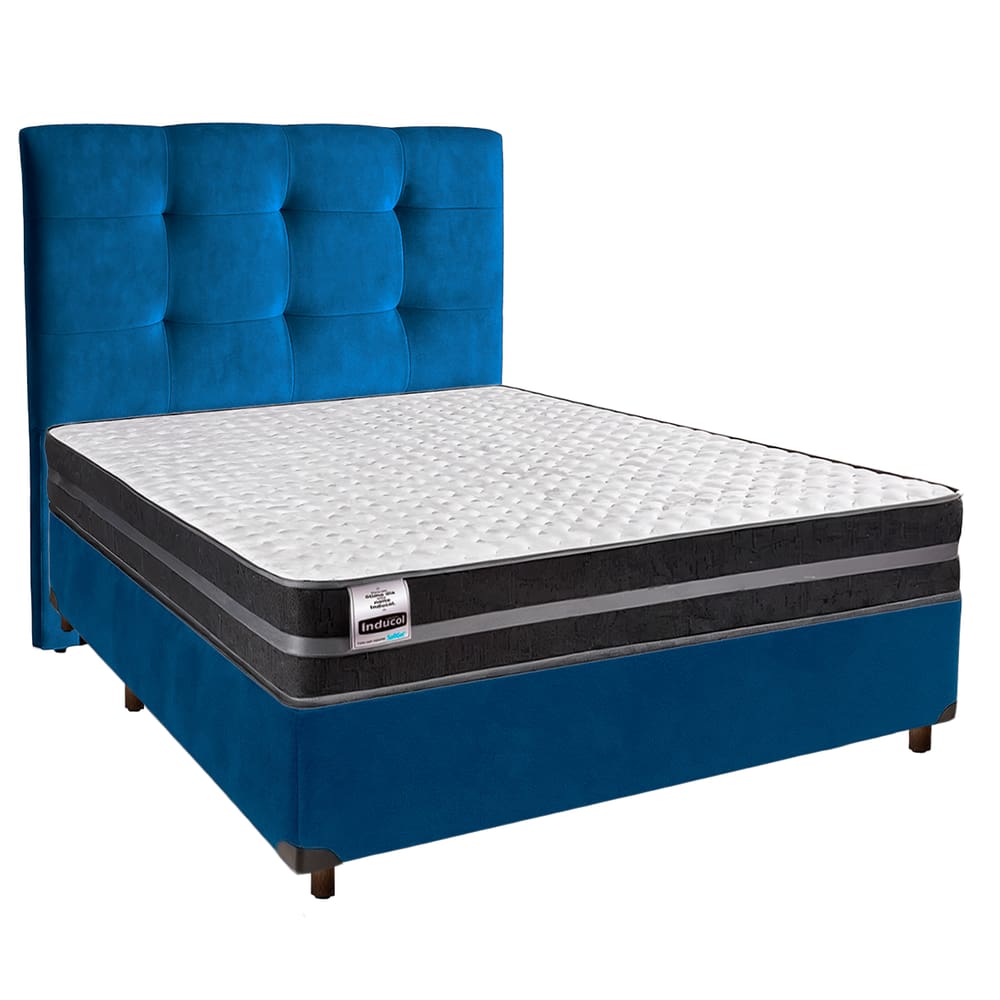 Cama Box + Colchão Casal Molas Ultralastic Bogota Inducol + Cabeceira Estofada