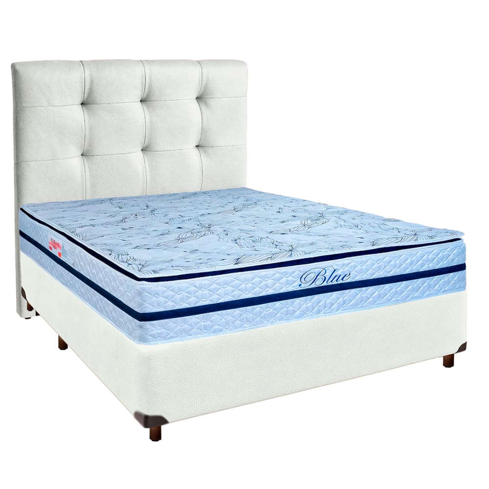Cama Box + Colchão Casal Molas Ensacadas Blue Paropas + Cabeceira Estofada