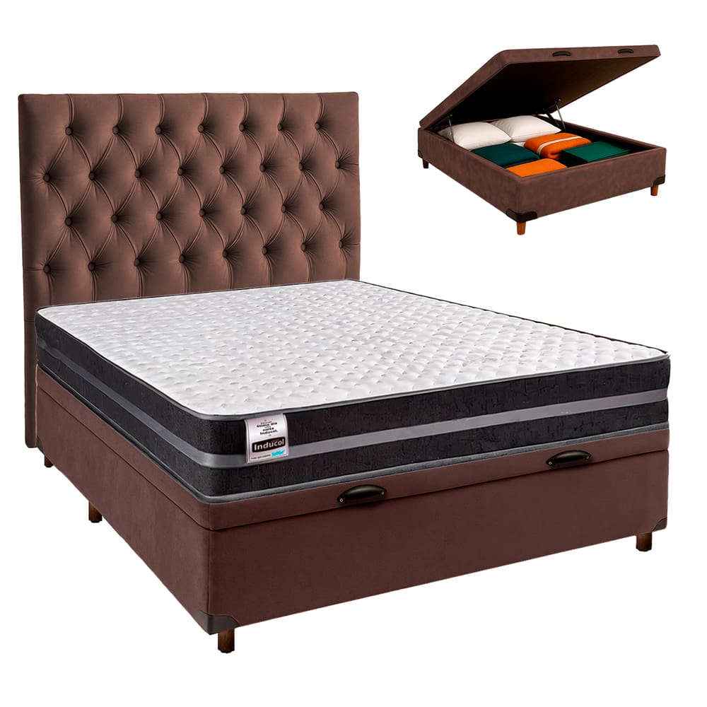 Kit Cabeceira + Cama Box Bau + Colchão Casal Molas Ultralastic Bogota Inducol