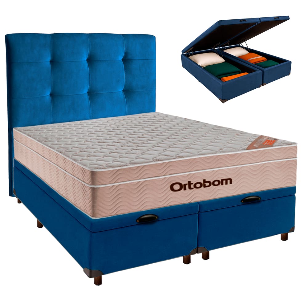 Kit Cabeceira + Cama Box Bau  + Colchão Queen Molas Ensacadas Airtech Ortobom