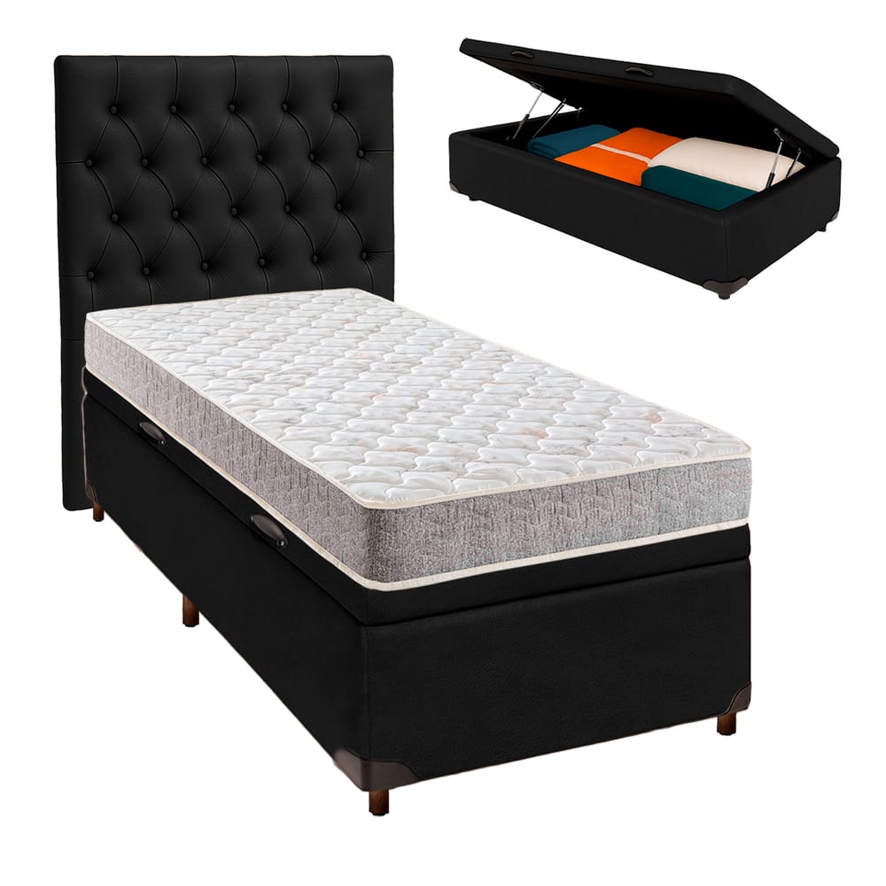 Conjunto Cama Box Bau Blindado Solteiro + Colchão D23 D23 Inducol + Cabeceira